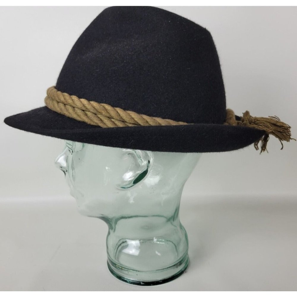 Vintage Habig Black Felt Trilby Fedora Hat Austria 56‎ CM Sz 7